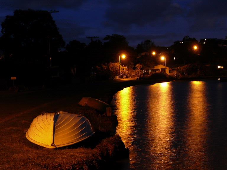 Stuart Weekes; Dinghy ticked up for the night.; At Putiki Bay, Waiheke